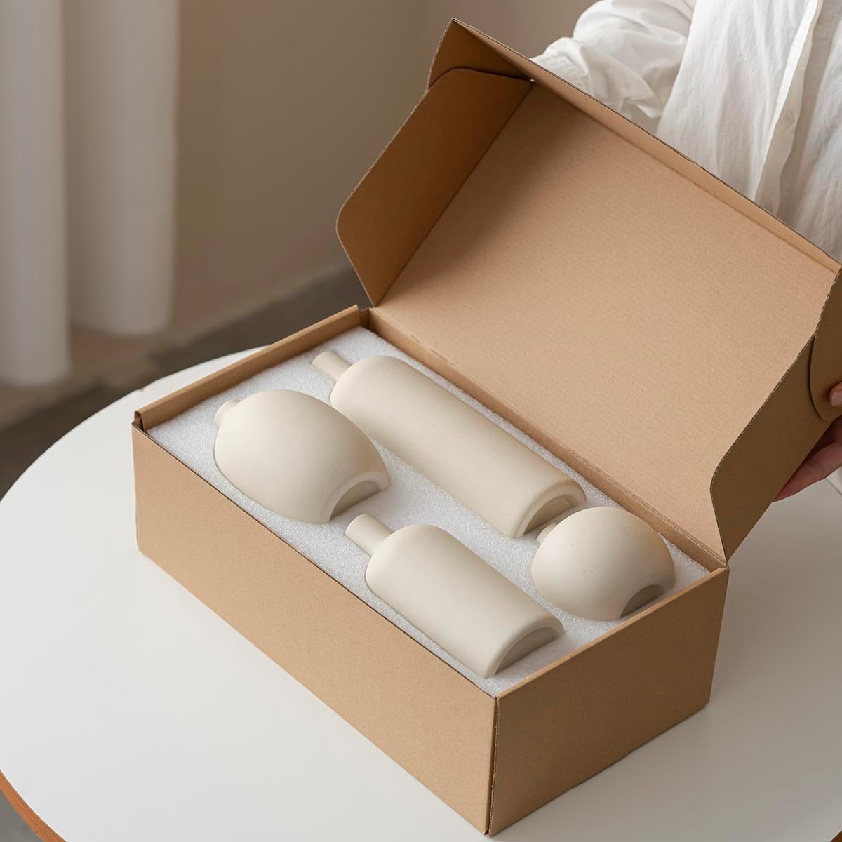 Modern Ceramic Vase Set, Neutral Colors, Decorative Vases for Home Decor, 4 Piece Collection (Beige)