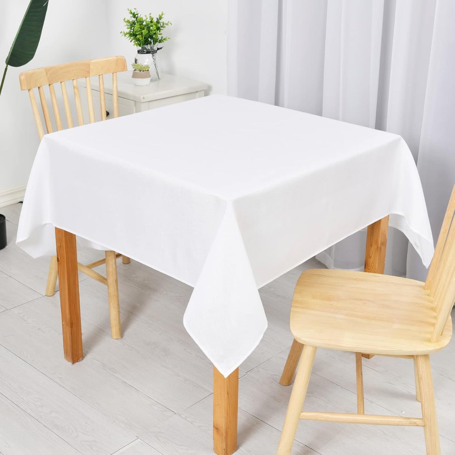 Hiasan 2 Pack Faux Linen Square Tablecloth - Wrinkle and Stain Resistant Washable Table Cloth for Kitchen Dining Room Holiday Table Cover for Party Dinner, White, 60 x 60 Inch