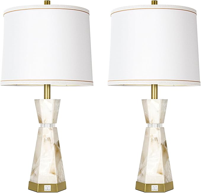 Natural Alabaster Table Lamp, Living Room Lamps Set of 2, Nightstand Lamp - Image 7