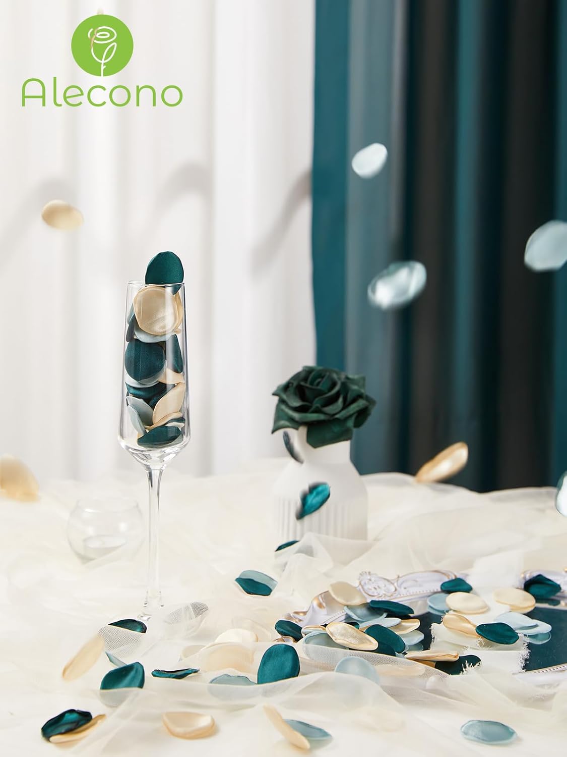 Alecono 𝟰𝟬𝟬𝙋𝙘𝙨 Silk Rose Petals, Green Fake Rose Petals for Wedding Decor, Flower Petals Decrations for Flower Girl Basket Birthday Party Decor
