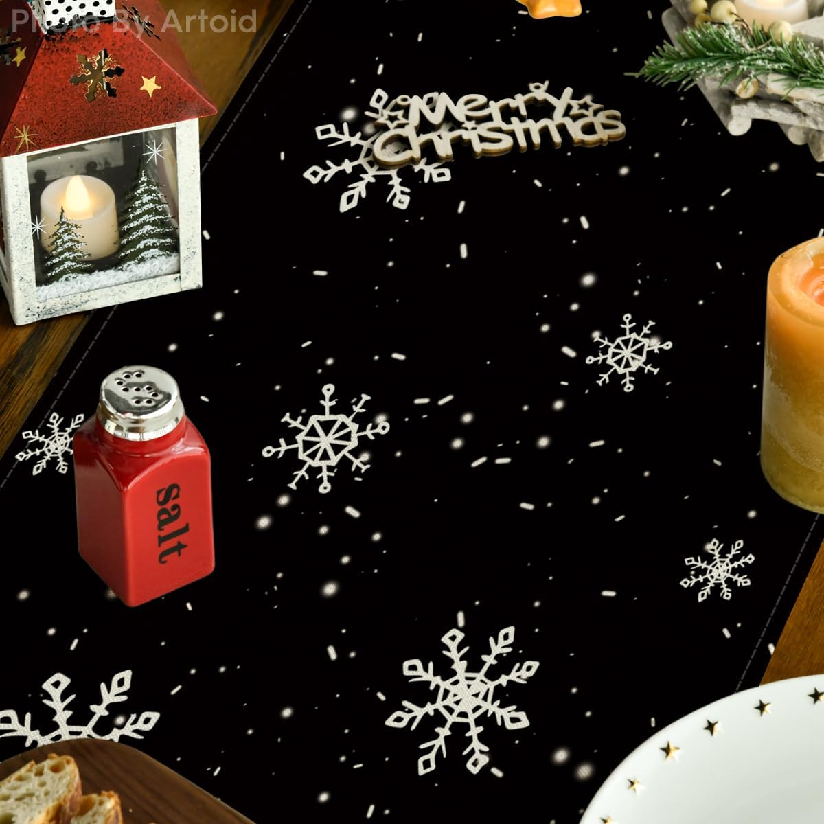 Artoid Mode Black Snowman Snowflake Let it Snow Winter Table Runner, Christmas Kitchen Dining Table Decoration for Home Party Decor 13x90 Inch