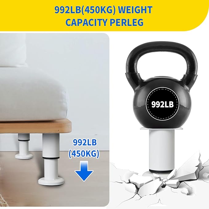 6 Pcs Adjustable Height Furniture Support Legs 3.15-4.72 inch, Metal Heavy Duty - Image 4
