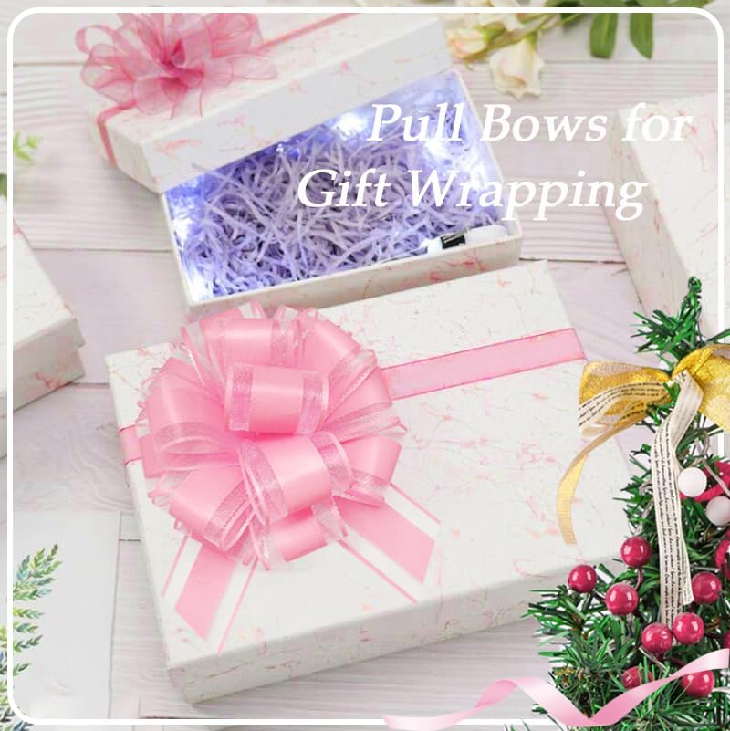 6 Pieces Large Pull Bows,6 inches,Bow for Gift Wrapping,Pull Bows for Party Birthday Gift Wedding Baskets Gift Decorations, Flower Decorations (Pink)