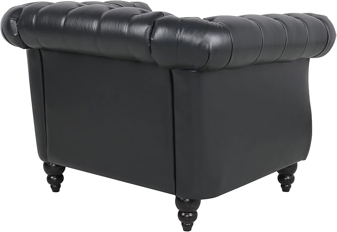 LEVNARY Leather Upholstered Armchair, Mid-Century Modern Single Sofa Chair - Image 8