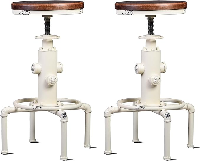 Topower Aged Antique Vintage Industrial Barstool Solid Wood Water Pipe Fire by Topower