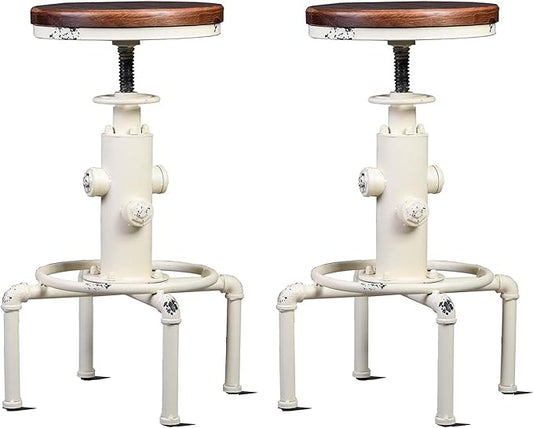 Topower Aged Antique Vintage Industrial Barstool Solid Wood Water Pipe Fire by Topower