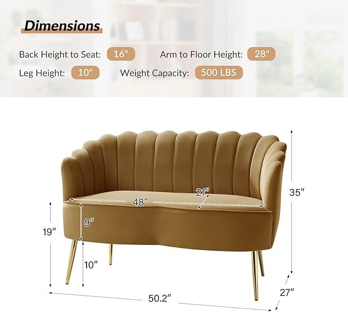 HULALA HOME Modern Velvet Loveseat Sofa - Image 2