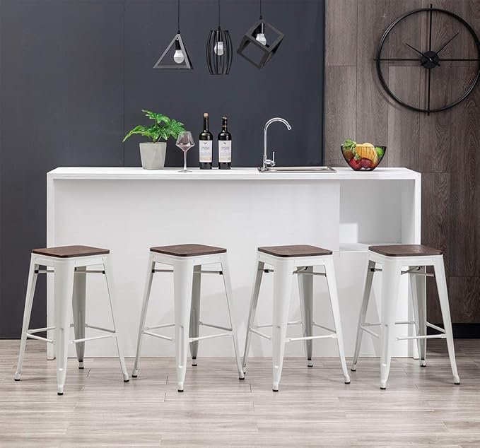 HAOBO Home Modern Industrial Metal Barstool Counter Height Stools Dining Chair - Image 8