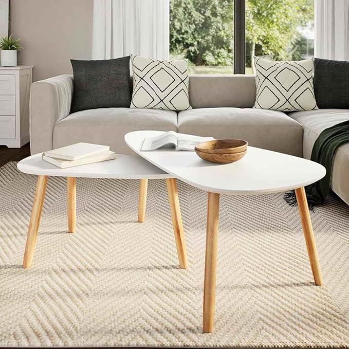 Scandinavian Style Coffee Table Set, Minimalist Pine and MDF Side Tables - Image 3