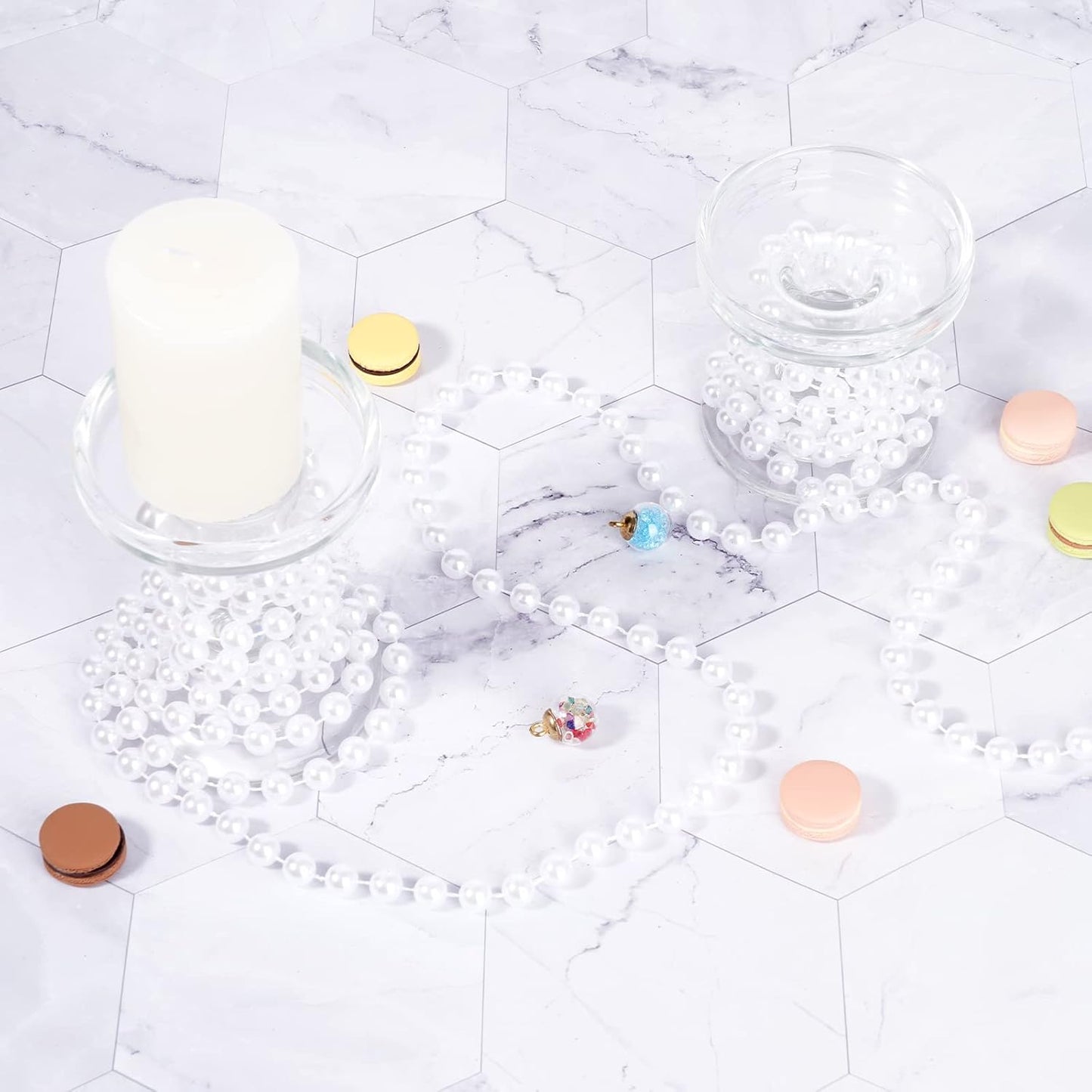 Faux Pearl Beads Garland - 10mm Christmas Tree Beads, 11 Yards White Pearl Strands Spool for Wedding Party & Christmas Tree Decoration