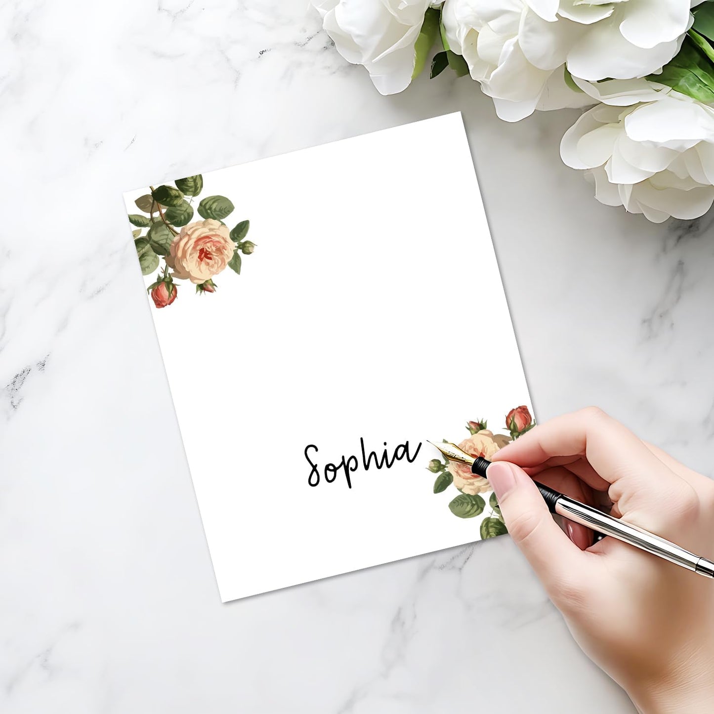 25 Pack Floral Place Cards, Editable Name Cards for Table Setting, Tent Cards Food Label for Dinner Party, Bridal Shower, Wedding, Baby Shower and Events -T05