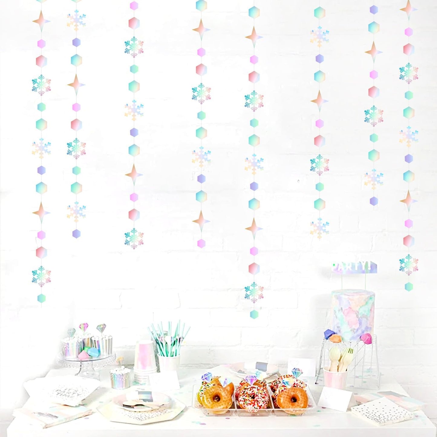Snowflake-Snow Iridescent-Holographic Christmas Party-Decorations Streamers - 52Ft White Winter Wonderland Frozen Hanging Paper Garland Banner,Birthday Wedding Baby Shower New Year Supplies Hugtmr