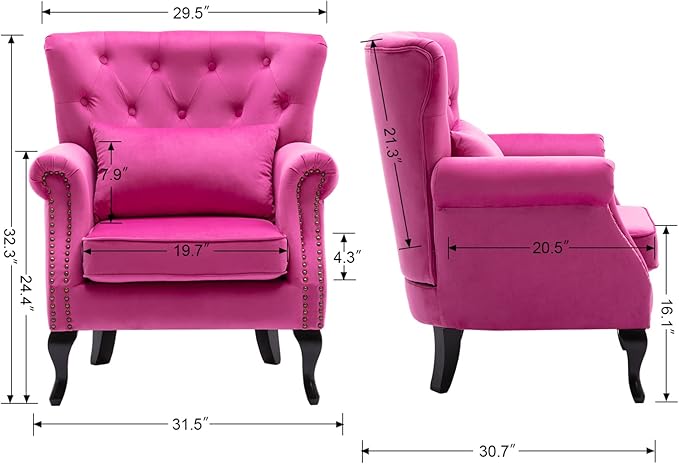 Mid Century Accent Chair Modern Button Tufted Armchair Wingback Club Chair - Image 3