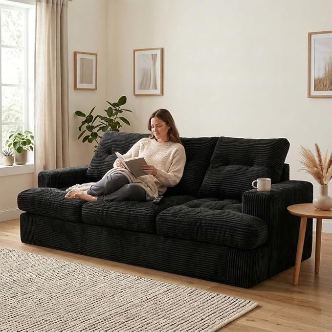 85" Corduroy 3 Seater Sofa in a Box, High-Density Foam Couch, No Assembly - Image 8