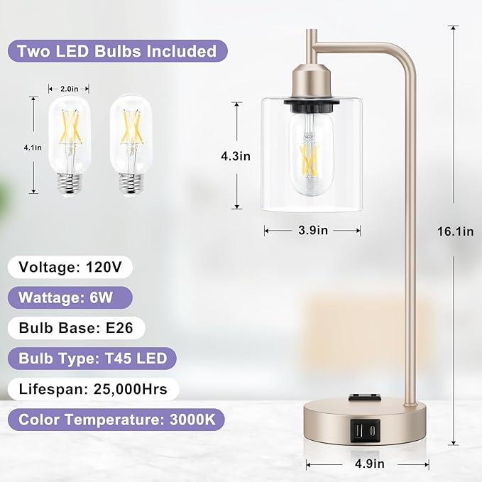 Industrial Touch Table Lamps for Bedrooms Set of 2 - Image 6