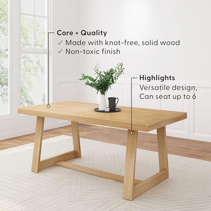 Plank+Beam 72 Inch Farmhouse Dining Table, Solid Wood Rustic Kitchen Table - Image 4