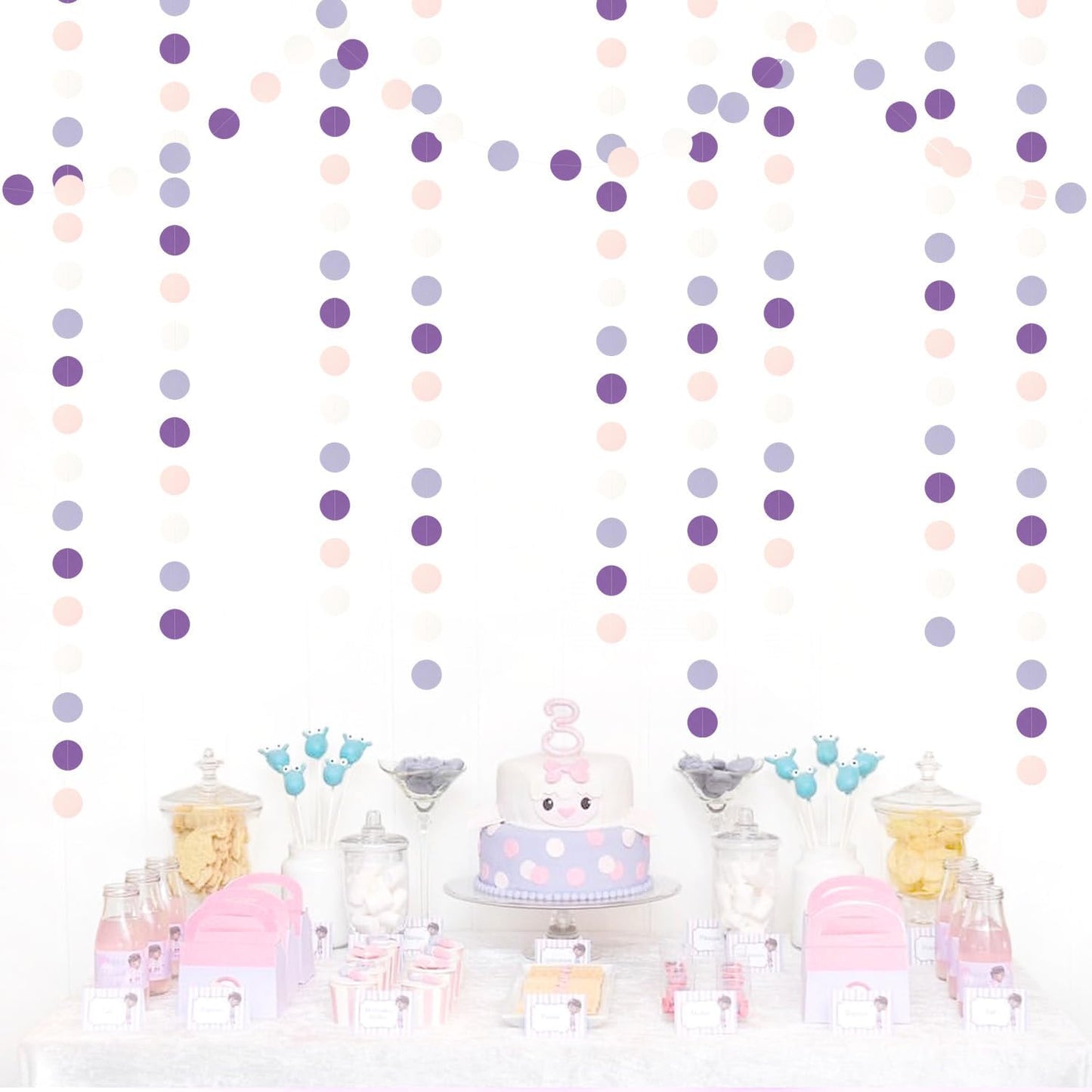 Purple-Pink White Party-Decorations Paper Garland - 52ft Lavender Birthday Streamers Banner, Lilac Baby Bridal Shower Wedding Bachelorette Hanging Supplies Decor Hugfond