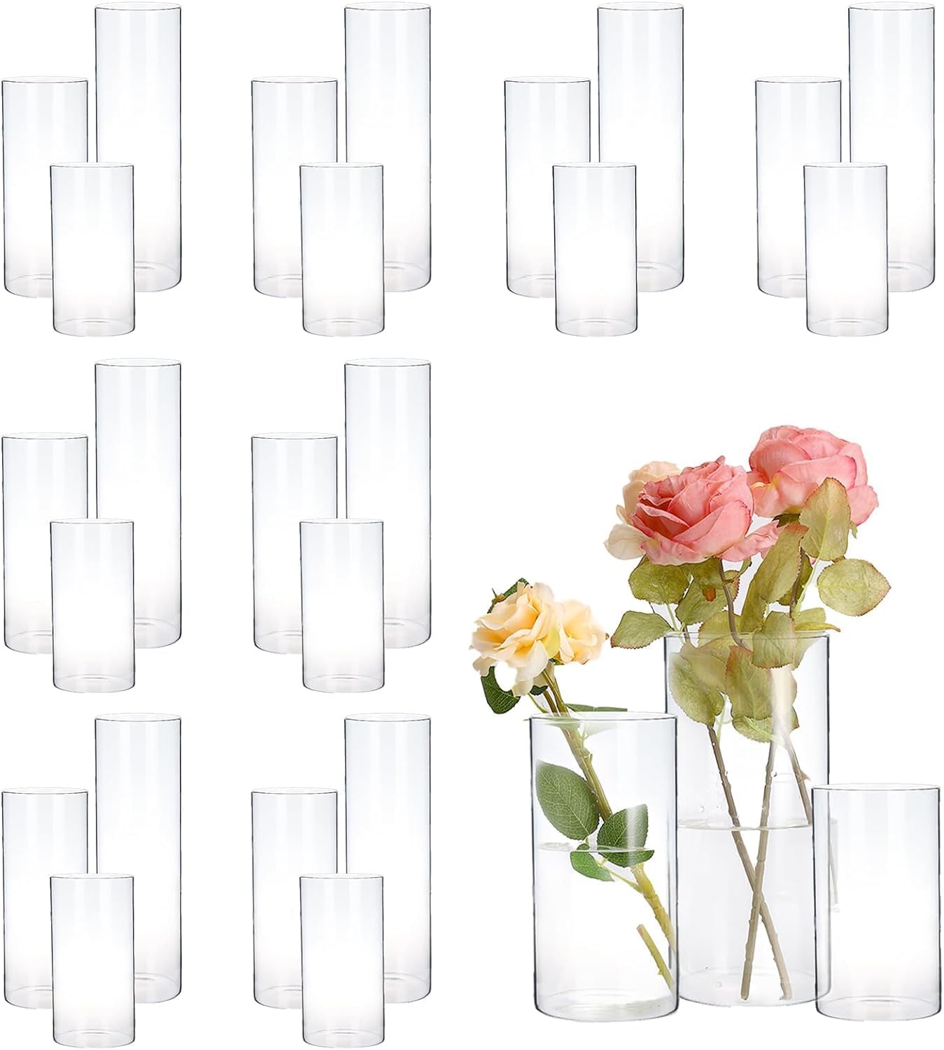 PHOSPHOR Hurricand Candle Holder 24 PCS, Glass Pillar Candle Holder, Clear Glass Cylinder Candleholder Glass Cylinder Vase for Centerpieces Wedding Party Decoration