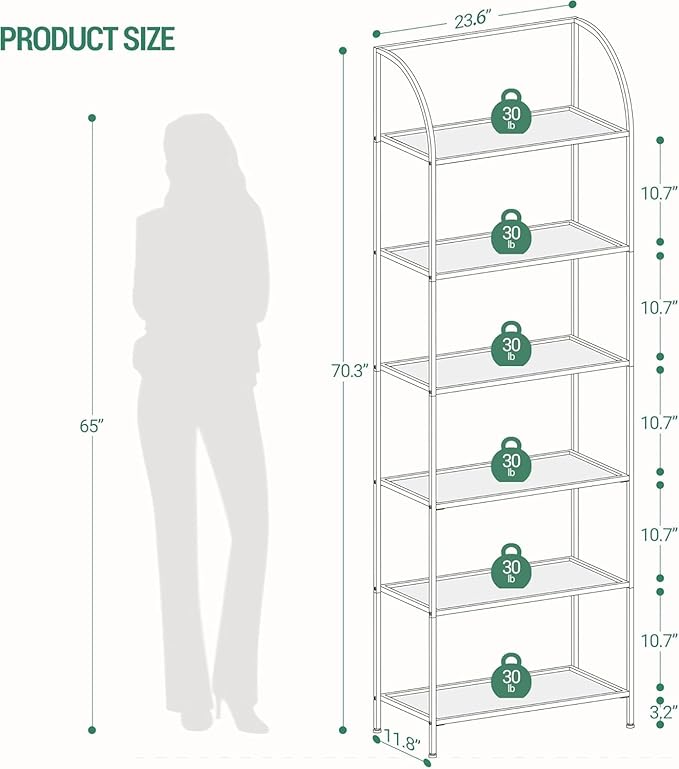 Hzuaneri Bookcase Bookshelf, Tempered Glass Arched Bookshelf - Image 2
