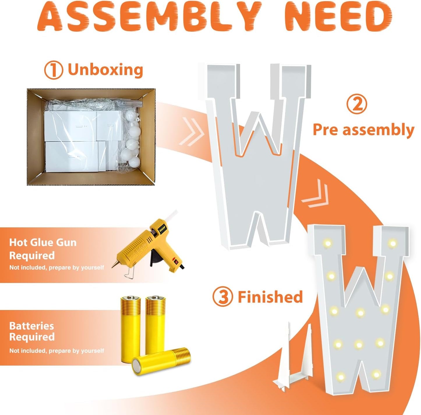 4FT Marquee Letters, Warm Light Marquee Light Up Letters W, Large Light Up Letter for Birthday Anniversary Wedding Engagement Decorations, Big Letter Signs for Party Decor