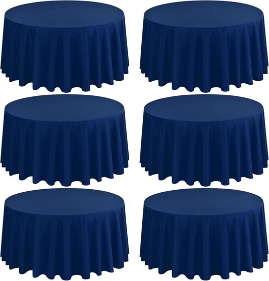 6 Pack Round Tablecloths - 120 Inch, Navy Blue Polyester Table Cover for Round Table, Stain and Wrinkle Resistant Washable Fabric Table Cloth, Polyester Tablecloth for Wedding Banquet Parties