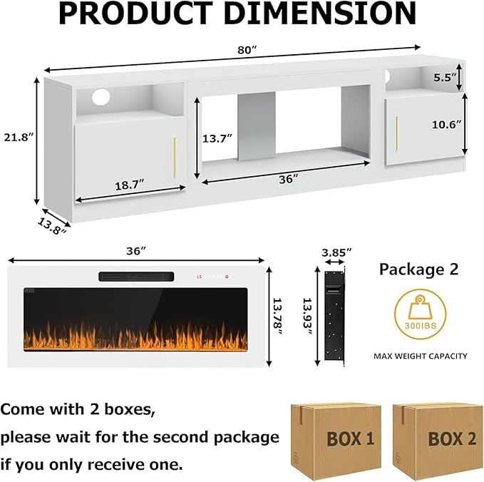 PRETZI Fireplace TV Stand with 36" Fireplace Up to 90" TVs, Remote Control - Image 2