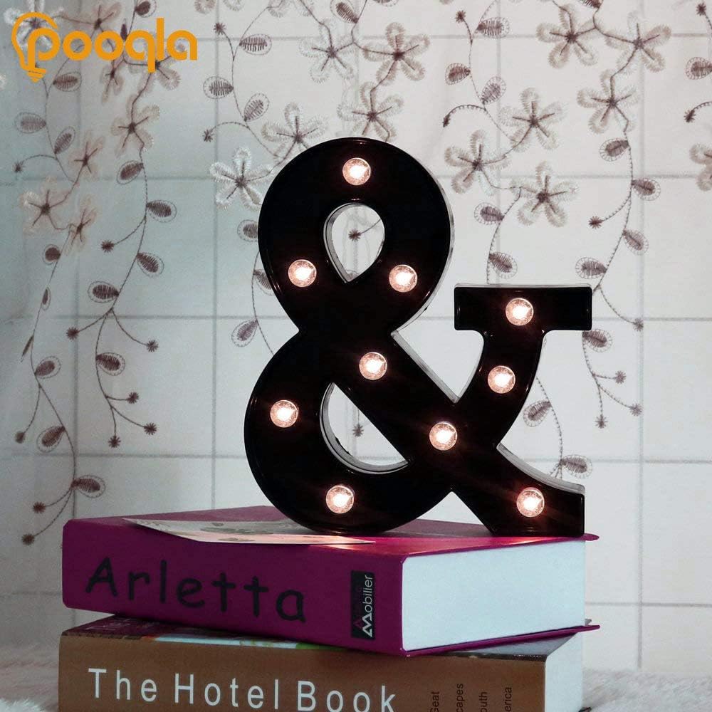 Pooqla LED Illuminated Letter Marquee Ampersand Sign - 8.86 inches High Plastic Ampersand with Lights for Home Decoration & Party