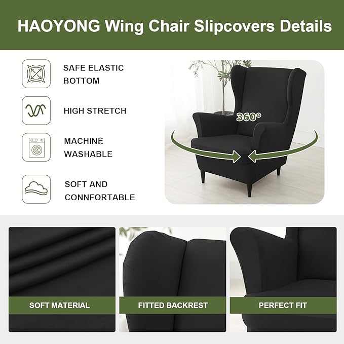 HAOYONG Wing Chair Slipcovers Waterproof Spandex Wingback Chair Covers 2 Pieces - Image 4