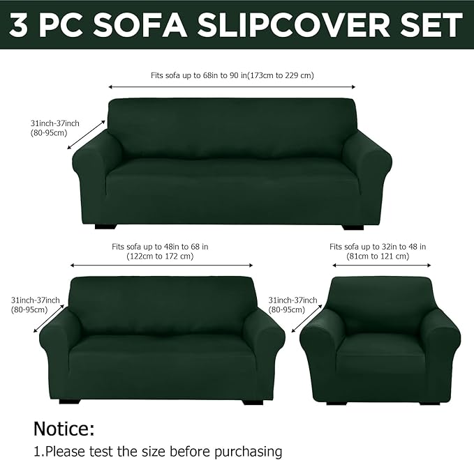 Peryiter 3 Pcs Couch and Loveseat Covers Set Sofa Cover - Image 2