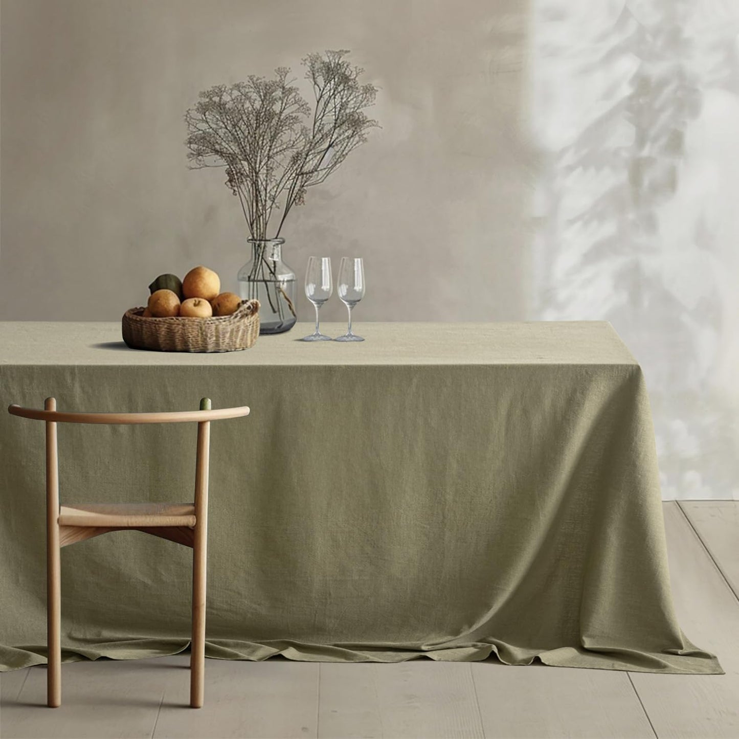 MIULEE Linen Cotton Blend Tablecloth Rectangle, Luxury Waterproof Stain Resistant Durable Farmhouse Oblong Table Cloth for Dining Party Weddings Birthday Events Boho Decor, 52 x 84 inch, Olive Green