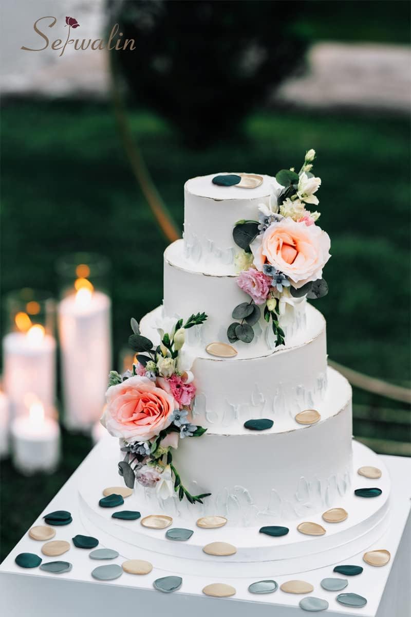 Serwalin 300Pcs Silk Rose Petals Flower Petals for Christmas Weddings Proposal Green Gold Petals Flower Girl Petals Aisle Flower Girl Basket Runner Bridal Shower Table Decor (3 Color Mixes)