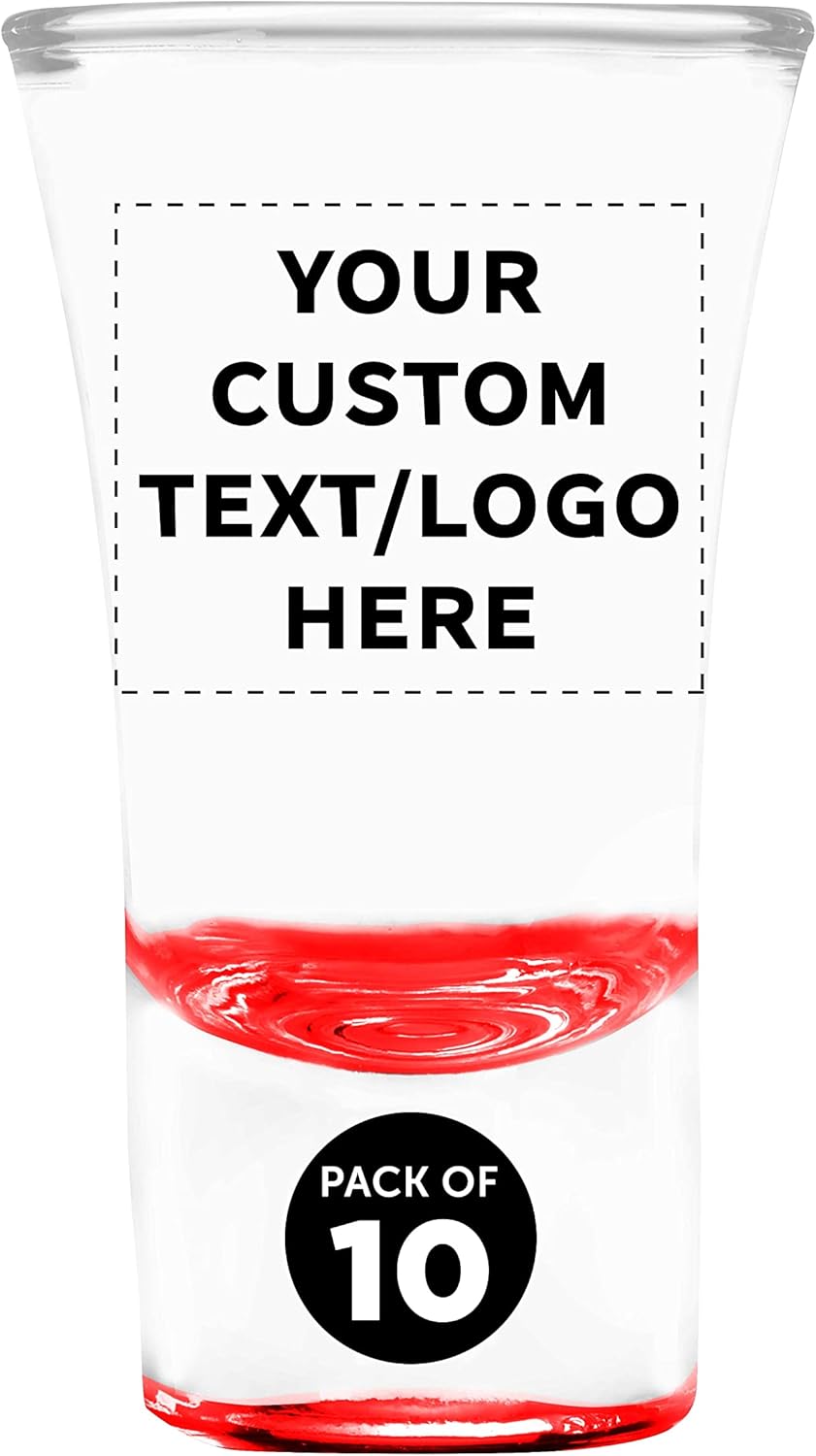 Custom 2 oz. Lord Shooter Etched Shot Glasses, 10 pack, Personalized Text, Logo, 21st Birthday Party, Lounge Glassware, Red