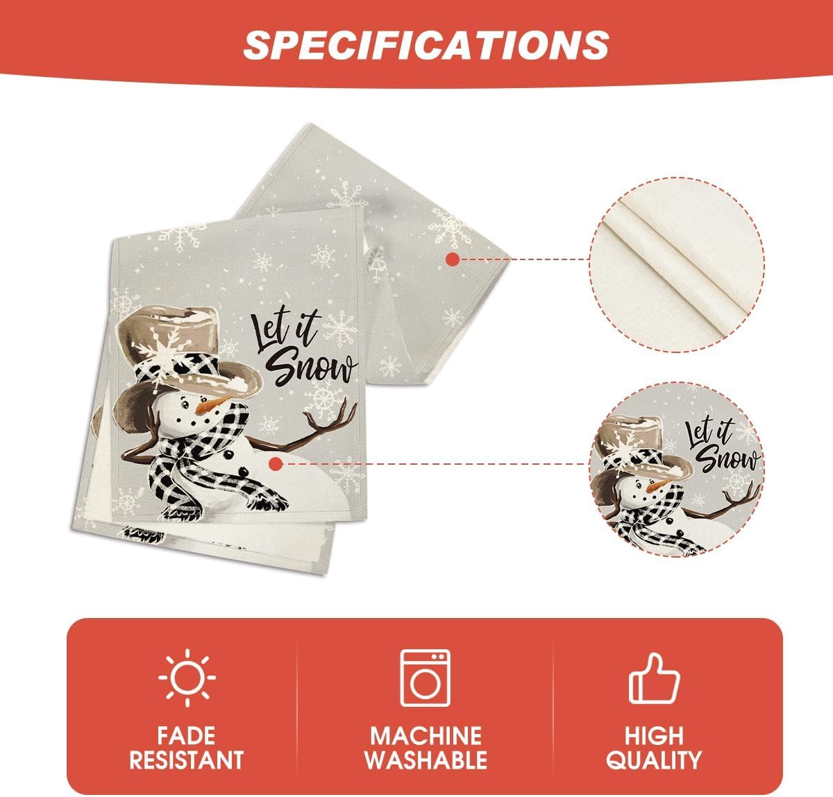 Artoid Mode Grey Snowman Snowflake Let it Snow 2PCS Christmas Table Runner, Seasonal Winter Kitchen Dining Table Decor for Home Party 13x72 Inch