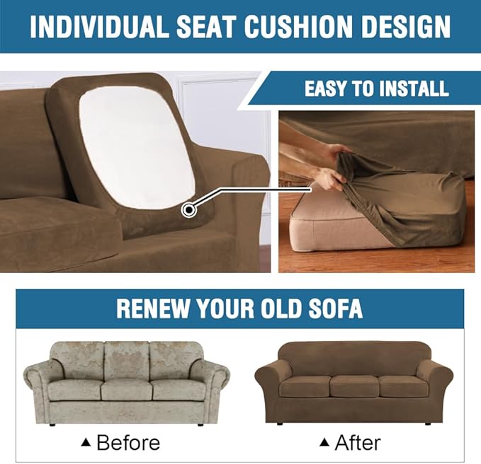 H.VERSAILTEX Modern Velvet Plush 4 Piece High Stretch Sofa Slipcover Furniture - Image 6