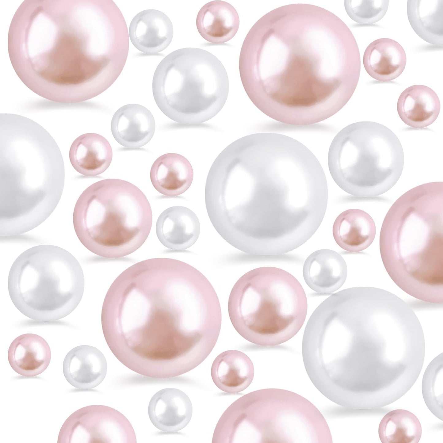 260Pcs White and Pink Glossy Beads for Centerpiece Decor, Artifical Pearls Vase Filler, No Hole Round Pearl Beads for Wedding Birthday Christmas Party Home Decor(18/14/6mm)
