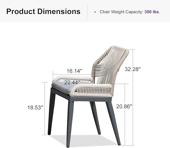 PURPLE LEAF Patio Dining Chair Set 2 Pieces Aluminum Modern Furniture Seating - Image 2