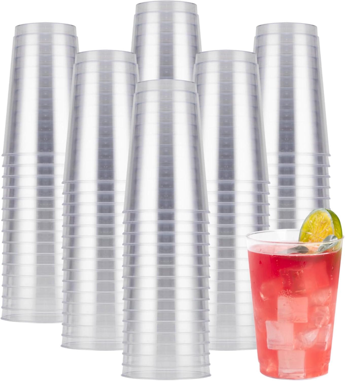 Goodluck 200PCS 14oz Clear Plastic Cups for Party, Disposable Clear Plastic Cups, Cocktail Glasses for Wedding Thanksgiving, Christmas, and Parties