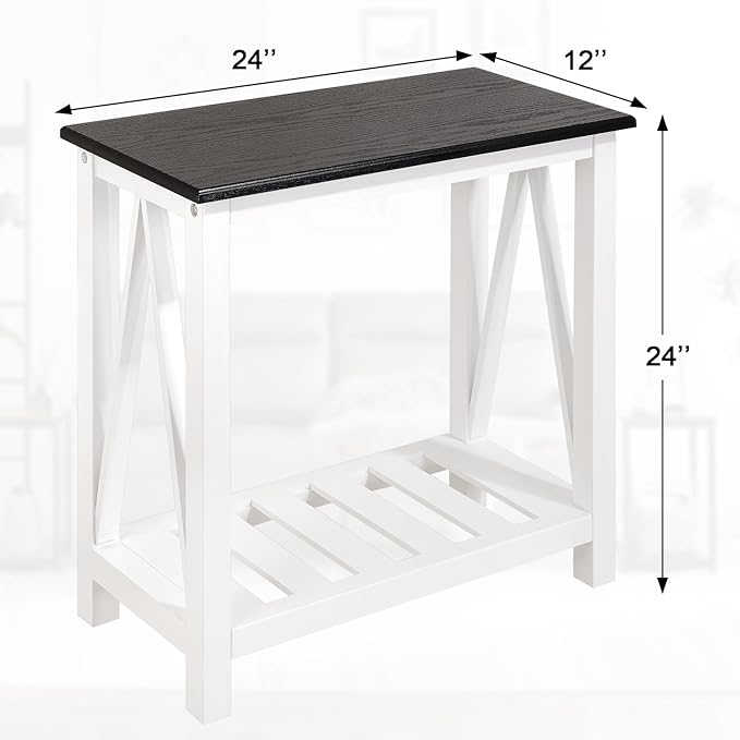 Farmhouse End Side Table Wood Frame Narrow Side Table - Image 3