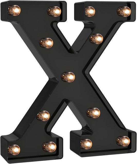 Foaky Black LED Letter Lights for Room Decor - Bedroom Wall Decor, Alphabet Lights for Home, Wedding, Party - Battery Operated （X）
