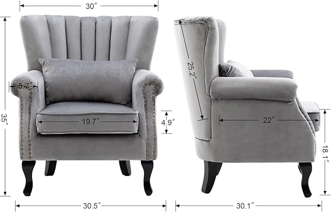 Mid Century Accent Chair Modern Tufted Wingback Armchairs Club Chair Velvet - Image 3