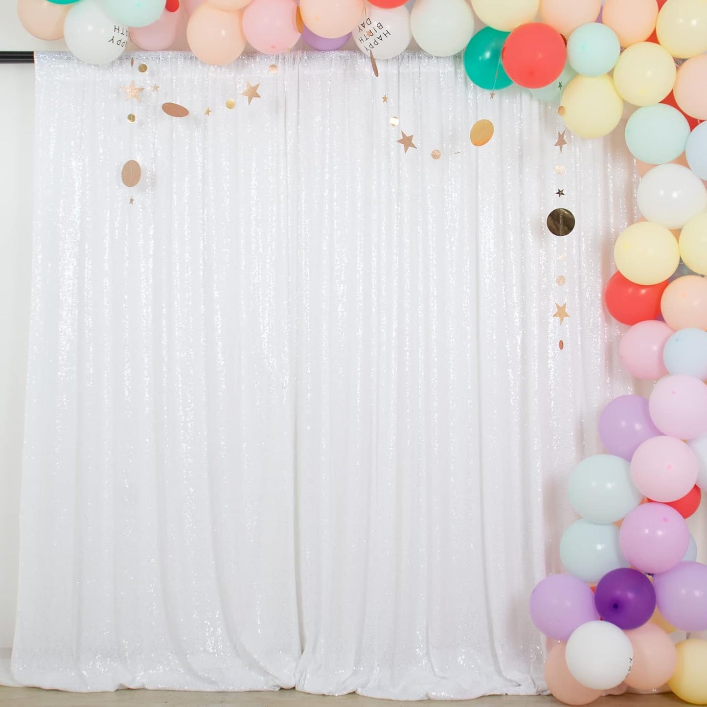 ShinyBeauty 2 Panels White Sequin Backdrop Curtain | 5Ft x 10Ft Glitter Wedding & Photography Background | Shimmer Curtains | Payette Sequin Fabric | Elegant & Durable Photo Backdrop