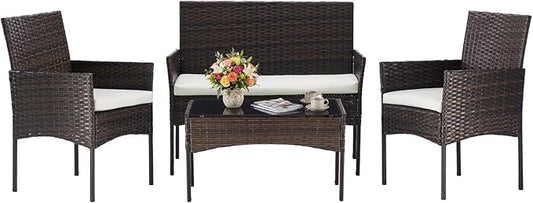 DUMOS 4 Piece Patio Furniture Set, All-Weather Outdoor Wicker Conversation Set by DumosLifestyle