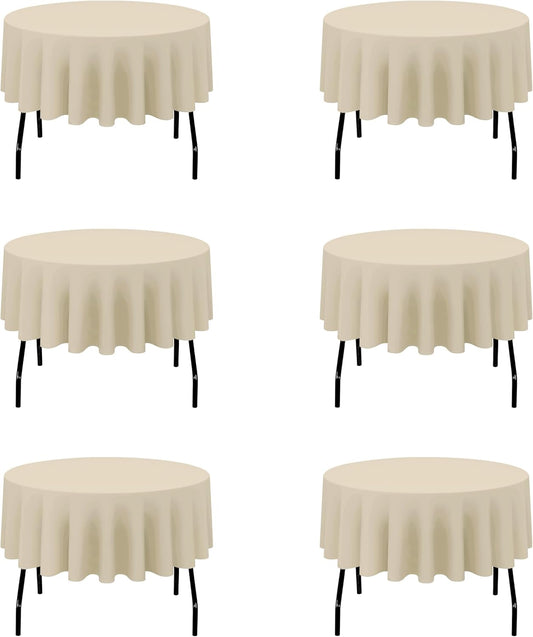 BRILLMAX 6 Pack Beige 70 Inch Round Tablecloths Fit 30" to 54" Tables (8-20" Drop) - Circle Bulk Linen Polyester Fabric Washable Cloth Cover for Wedding Reception Banquet Birthday Party Buffet