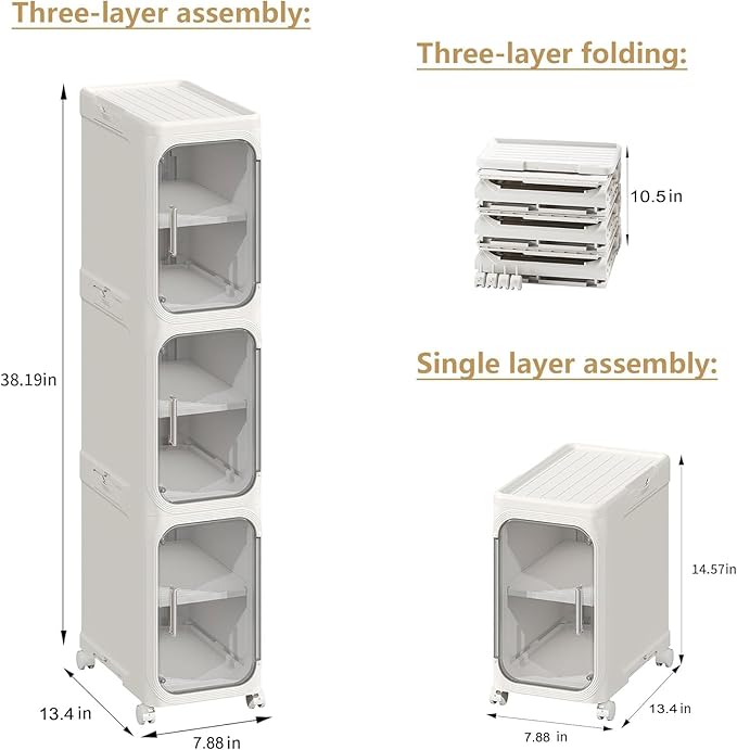 3-Tier Tall Narrow Storage Cabinet, Slim Bathroom Storage Cabinet - Image 2