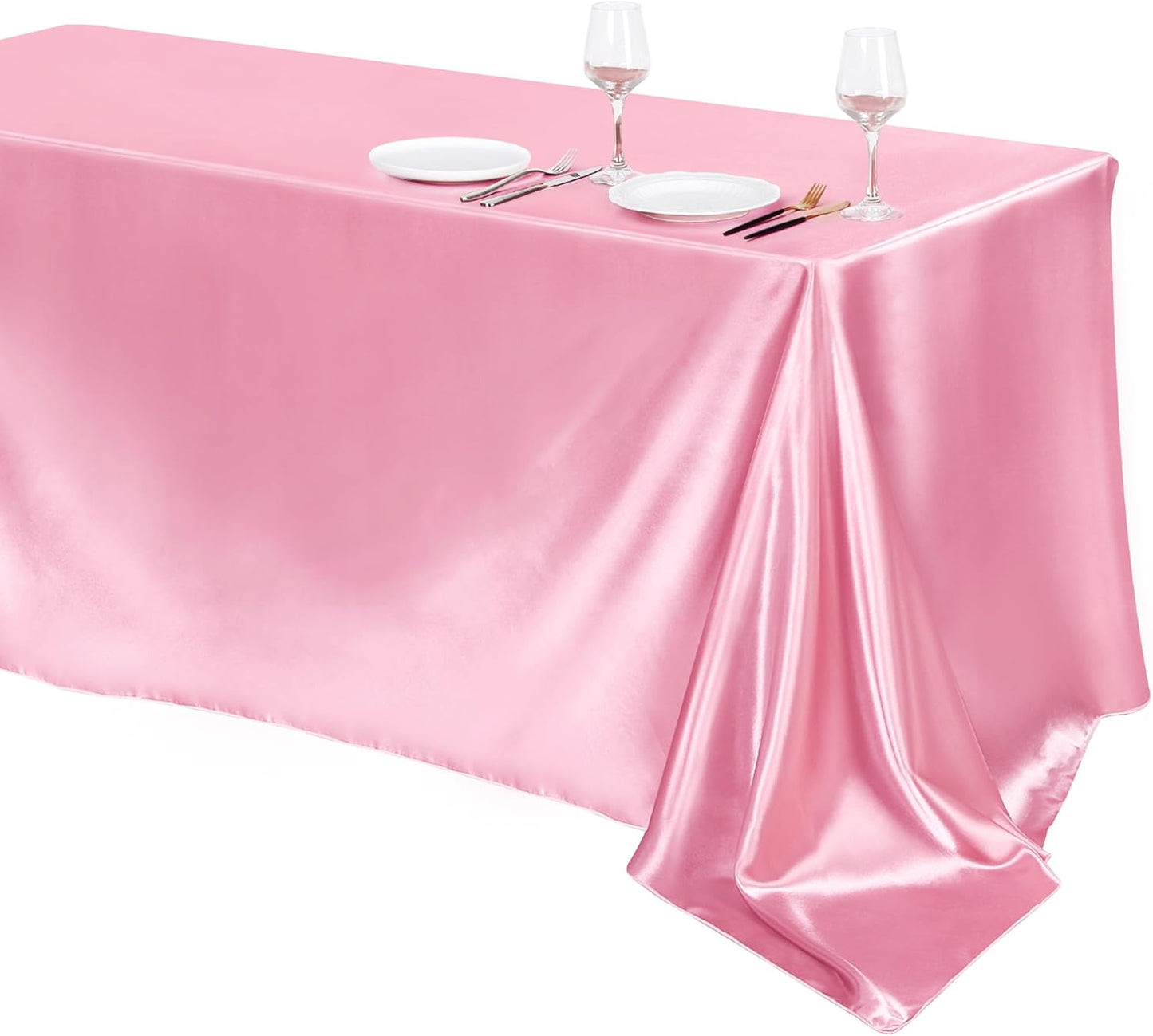 TURSTIN 1 Pack Pink Satin Tablecloth 102 x 58 Inch Overlay Satin Table Cover Rectangle Bright Silk Tablecloth Smooth Fabric Table Decoration for Wedding Banquet Party Events