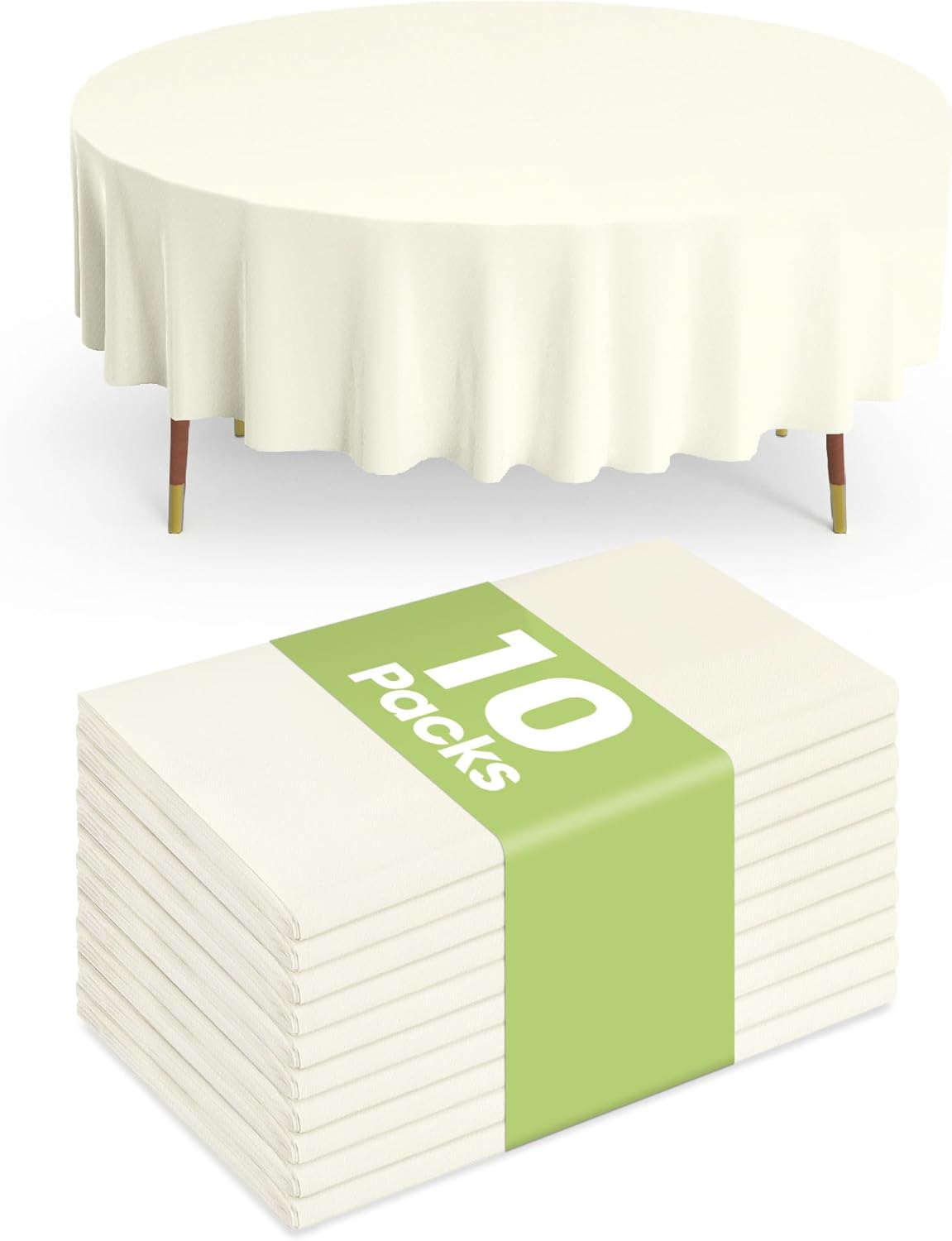 Pureegg Plastic Table Cloth Disposable 10 Pack, 84'' Round Table Cloths, Party, Wedding, Thanksgiving Decorations, Fall Tablecloths, Round, Beige Plastic Cover, Leakproof & Sturdy, Cream, Ivory