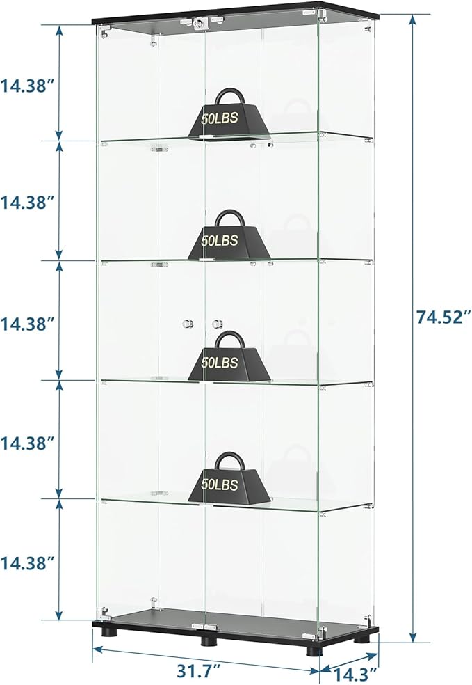APRILSOUL Glass Display Cabinet 5-Shelf - Image 2