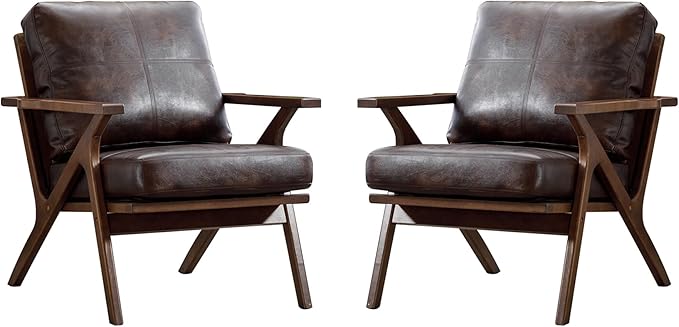 Bonzy Home Mid Century Modern Chair, PU Leather Accent Chairs Set of 2 by BonzyHome