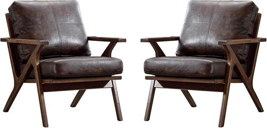 Bonzy Home Mid Century Modern Chair, PU Leather Accent Chairs Set of 2 by BonzyHome