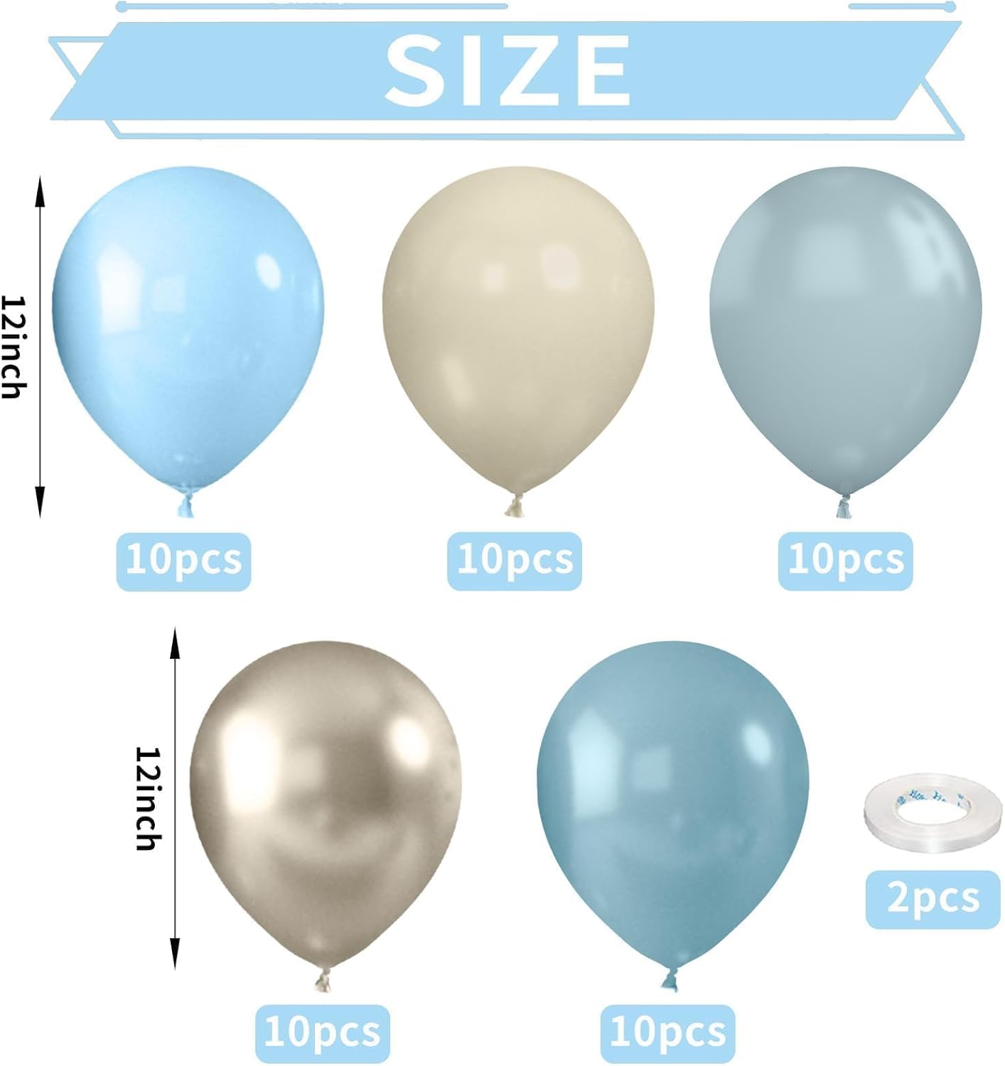 Dusty Blue Balloons, 52 PCS 12 Inch Blue Gold Sand White Birthday Balloons, Baby Blue Light Blue Sand White Quicksand Gold Latex Balloons for Boy Baby Shower Gender Reveal Birthday Party Decorations